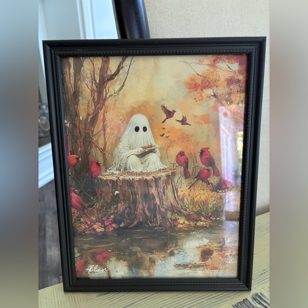 Framed Autumn Ghost and Cardinals Art Print